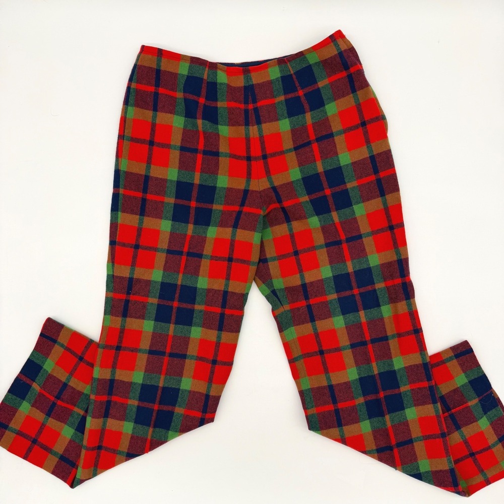 Vintage Pendleton Wool Plaid Pants USA Red Green Tartan High‎ Rise Wide Leg